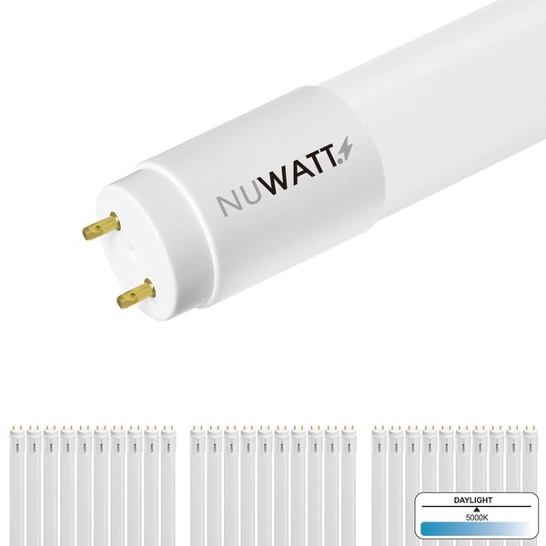 Nuwatt LED Tube Light, 18Watt, 4 ft, 5000K Linear T8, Frosted Lens, 120 V277V, Dual End Power, PK 30 NW-T8F-4-18W-50K-30P